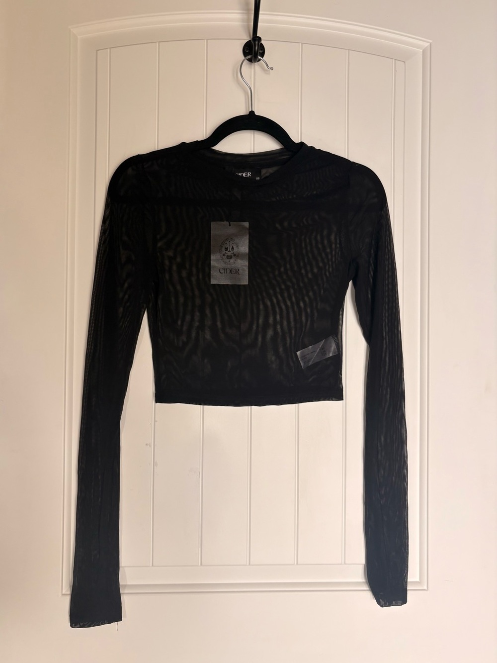 Cider Black Sheer Mesh Long Sleeve Crop Top
